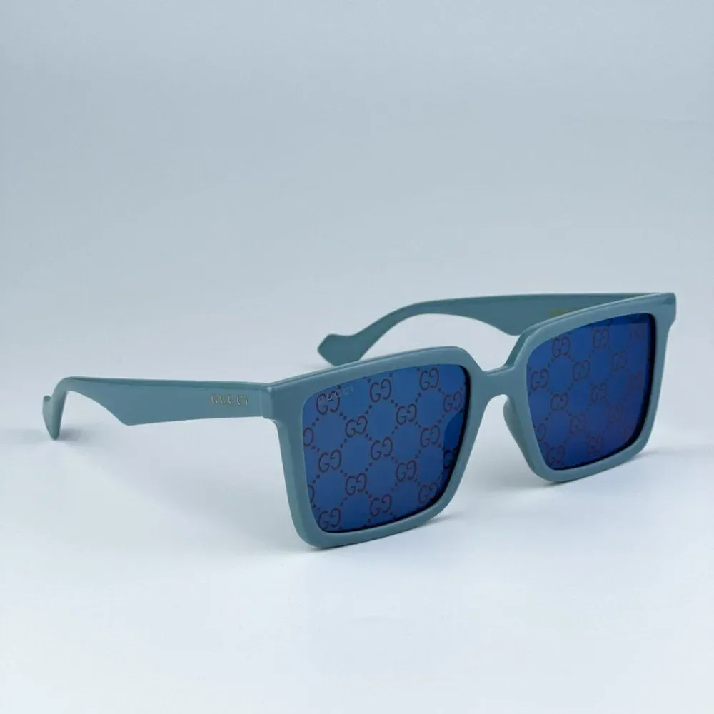 NEW Gucci GG1540S 003 Light Blue Violet Logo Mirrored Men Square 55mm Sunglasses